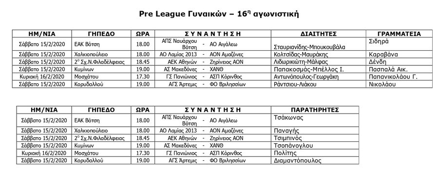 Το πρόγραμμα σαβ/κου στην preleague(βόλει γυναικών)