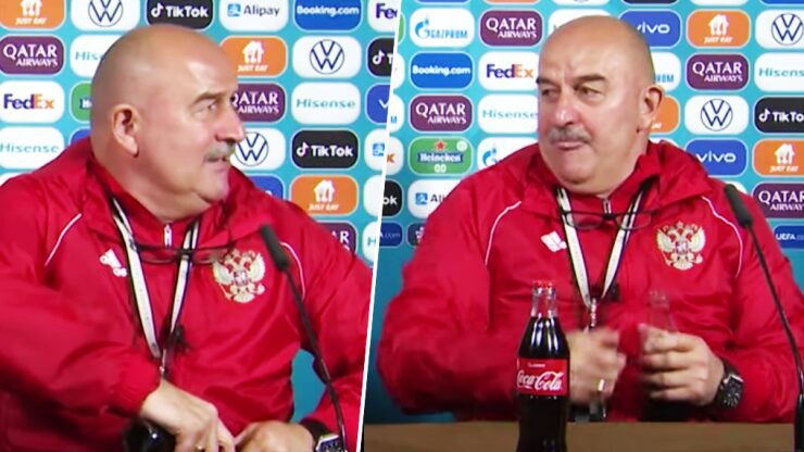 EURO 2020: Αντίθετα με τον Κριστιάνο, ο προπονητής της Ρωσίας ήπιε το αναψυκτικό στη συνέντευξη Τύπου! (vid)