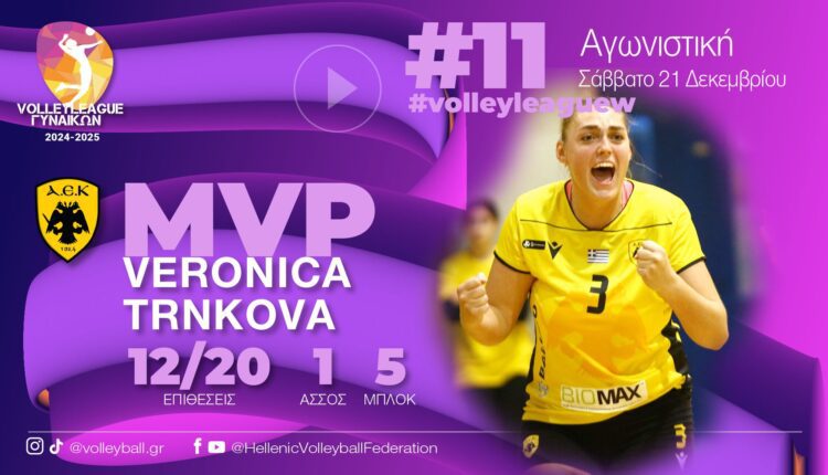 Volleyleague: Η Βερόνικα Τρίνκοβα της ΑΕΚ αναδείχθηκε MVP της 11ης Αγωνιστικής!