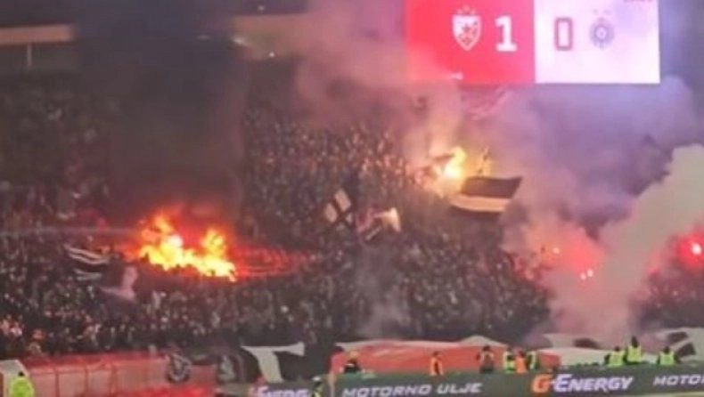 Ερυθρός Αστέρας – Παρτιζάν: Χάος στο ντέρμπι του Βελιγραδίου με φωτιές στις εξέδρες (vid)