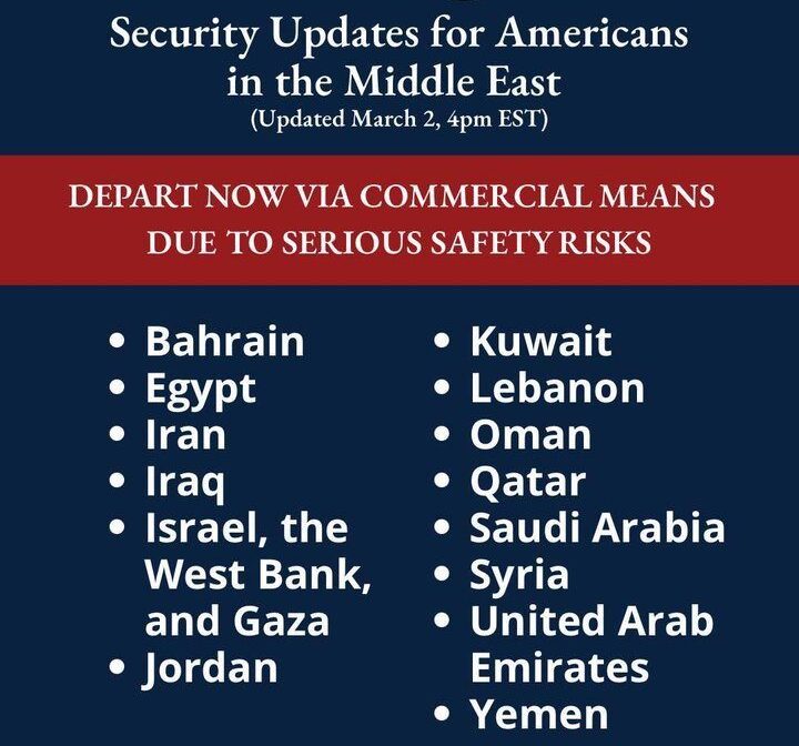 Έκκληση σε Αμερικανούς να αποχωρήσουν άμεσα από 14 χώρες της Μέσης Ανατολής